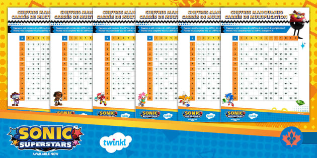 Free! - Sonic: Missing Numbers Multiplication Square Activity Sheet French