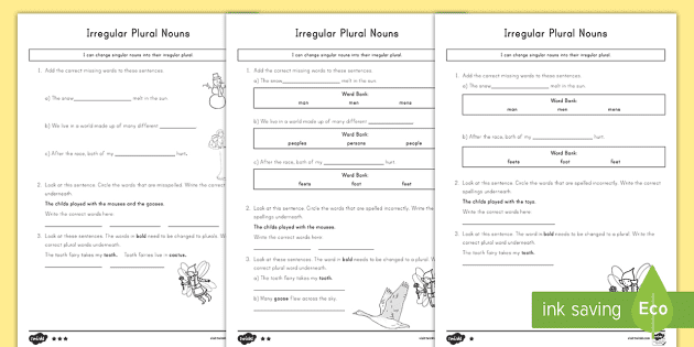 irregular plural nouns worksheet printable pdf english