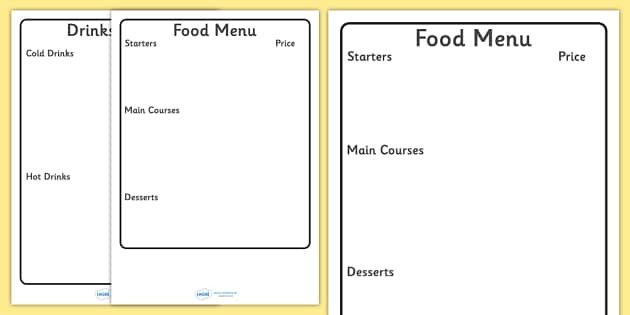 blank restaurant menu template for kids