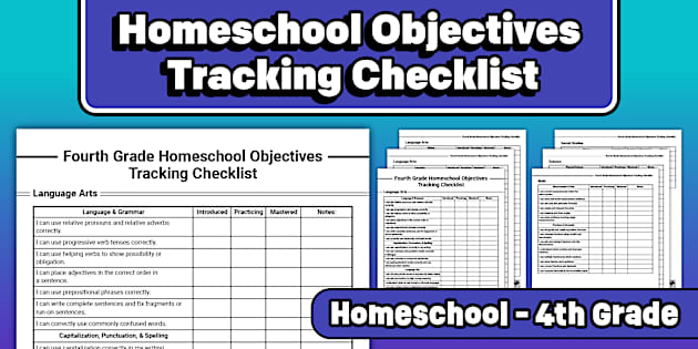 Fourth Grade Homeschool Objectives Tracking Checklist