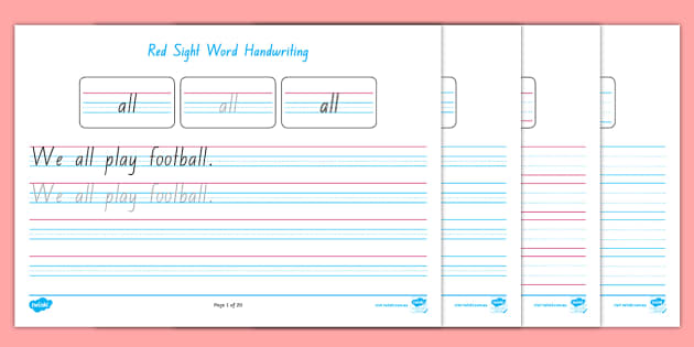 Red Sight Word Handwriting Activity Mat - Key Words - Magic 100 Words