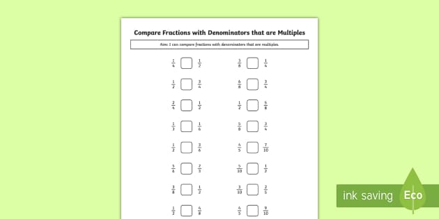Year 5 Compare Fractions with Denominators that are Multiples
