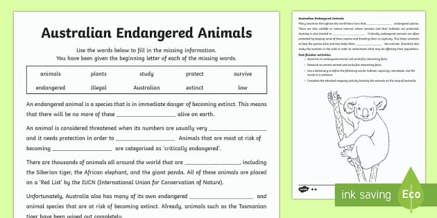 Endangered Australian Animals Worksheet (teacher made)