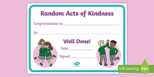 Random Act of Kindness Reward Certificate - Twinkl