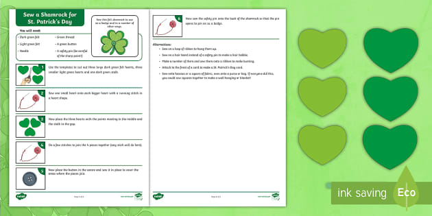 St. Patrick's Day Sew a Shamrock Badge Craft Instructions