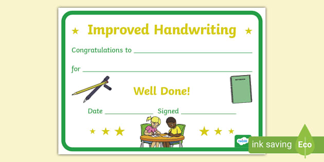 Improved Handwriting Certificate (teacher made) Twinkl