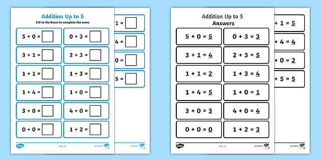Addition Up to 5 Worksheet (teacher made) - Twinkl