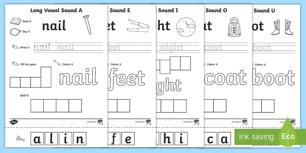 Long Vowel Sound Writing Word Activity Pack - Worksheets