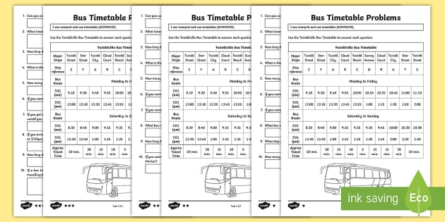 Reading a Bus Timetable Differentiated Worksheet / Activity