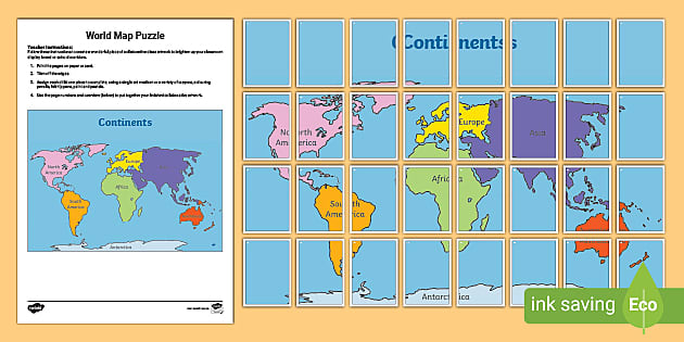 World Map Puzzle, Printable
