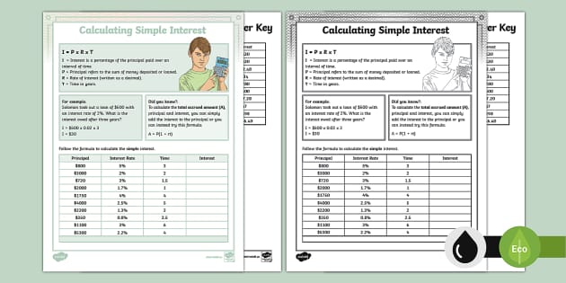 Calculating Simple Interest Activity teacher Made Twinkl