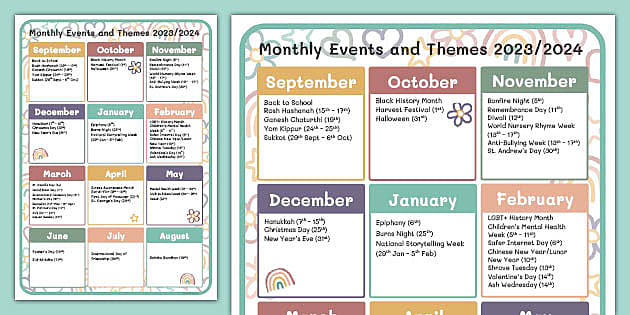 2023-2024 Month at a Glance Calendar (Teacher-Made) - Twinkl