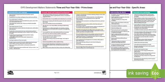 EYFS Development Matters Ages 3 to 4 Ages and Stages