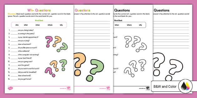 Second Grade Wh- Questions Activity