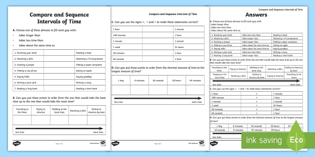 Compare and Sequence Intervals of Time Worksheet / Worksheet