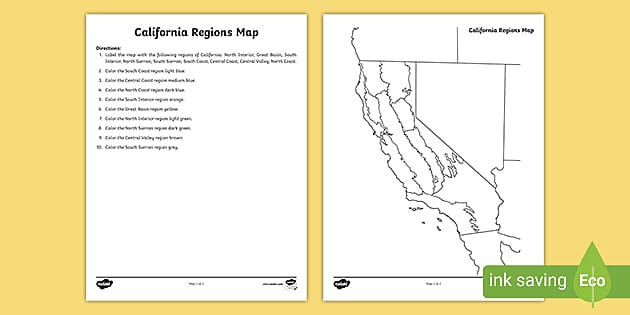 California Regions Map Activity (teacher made) - Twinkl