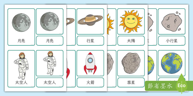 蒙特梭利三段卡：太空｜Space 3 Part Cards - Twinkl