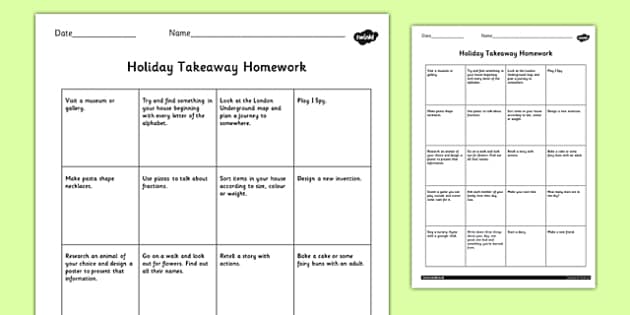 takeaway homework template