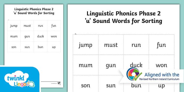 Northern Ireland Linguistic Phonics Phase 2 'u' Sound Words ...