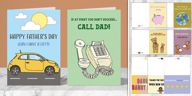 Printable Funny Father's Day Cards Pack | Twinkl Party