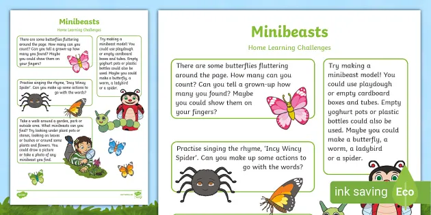 Minibeasts Home Learning Challenge Sheet Nursery FS1