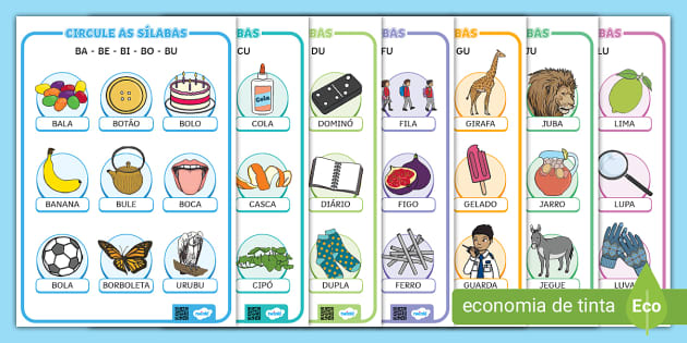 Pacote de atividades de sílabas para ampliar o vocabulário oral e a escrita