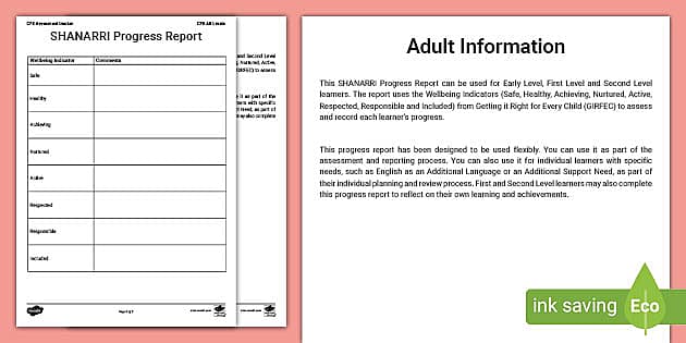 SHANARRI Progress Primary School Report Template | Twinkl