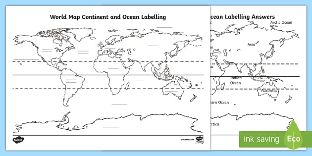 World Map Continent Ocean Labelling Worksheet Worksheet