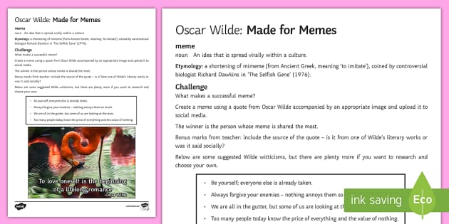 Oscar Wilde Made For Memes Worksheet Worksheet