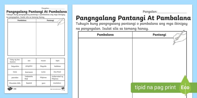 Pangngalang Pantangi At Pambalana Activity Sheet | Grade 1 | Twinkl