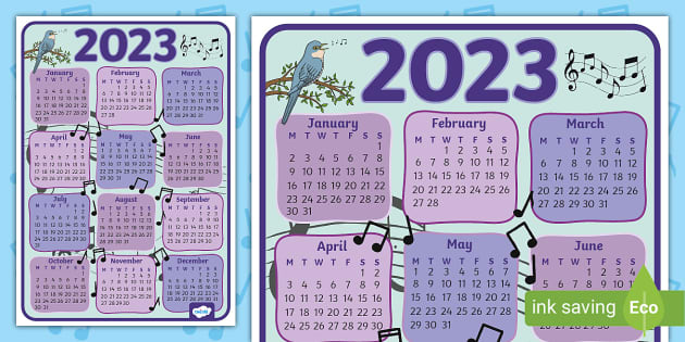 FREE Music Notes Calendar 2023 Wall CalendarStationery