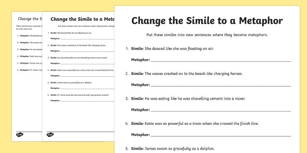 simile and metaphor worksheet primary resources