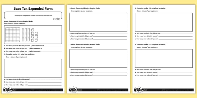 using base 10 blocks worksheets