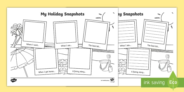 My Holiday Snapshot Beach-Themed Writing Template - Twinkl