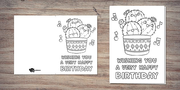 cactus happy birthday colouring card twinkl party