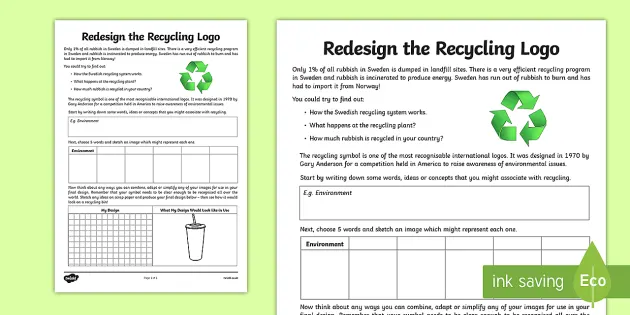 Redesign The Recycling Logo Worksheet Worksheet