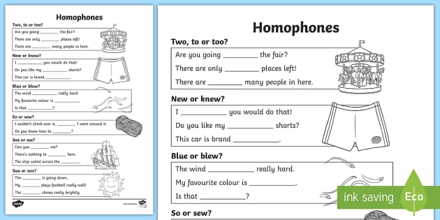 ks2 speech and language homophones worksheet teacher made