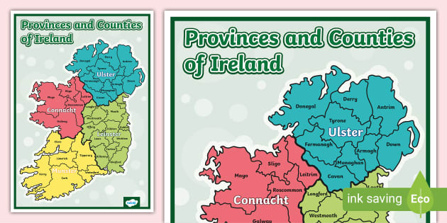 Map of Ireland Counties and Provinces Display Poster