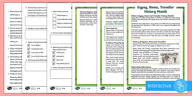 KS2 Gypsy, Roma And Traveller History Month Differentiated Comprehension