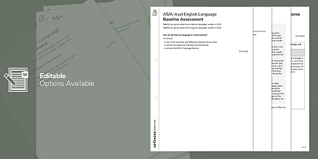 A Level English Language Test Questions Baseline Assessment