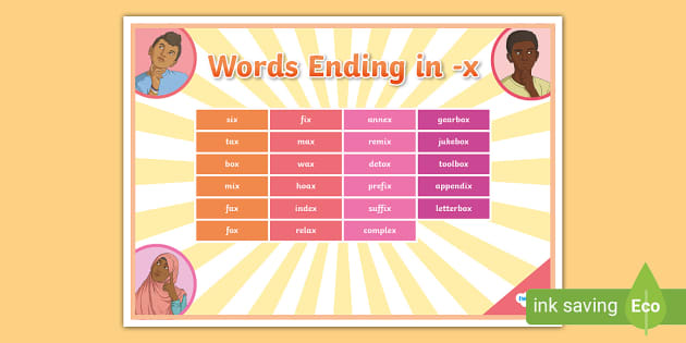 words that end with x kindergarten