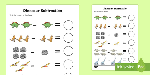 free for 1 worksheets grade arabic subtract, Subtraction Dinosaur  away Themed Sheet  take