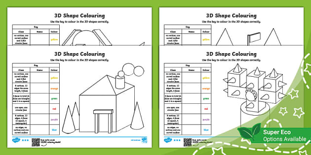 Colour by 3D Shapes - Printable Maths Resources - Twinkl