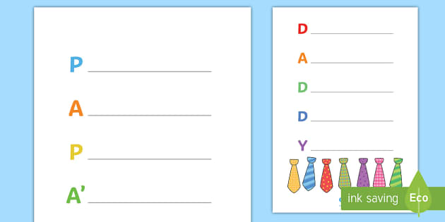 Father's Day Acrostic Poem Templates English/Italian - Fathers Day 'Daddy'