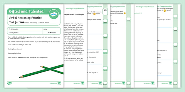 Year 4 Talented And Gifted Verbal Reasoning Practice Test For Wa