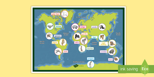 T2 G 439 World Map Animal Habitat Display Poster Display Poster  Ver 2 