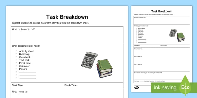 Task Breakdown Planning in an Activity Planing Sheet Format