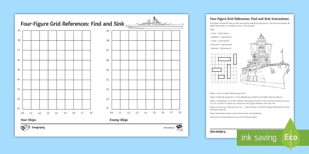 four figure grid references find and sink game