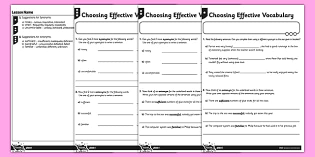 choosing effective vocabulary differentiated worksheet