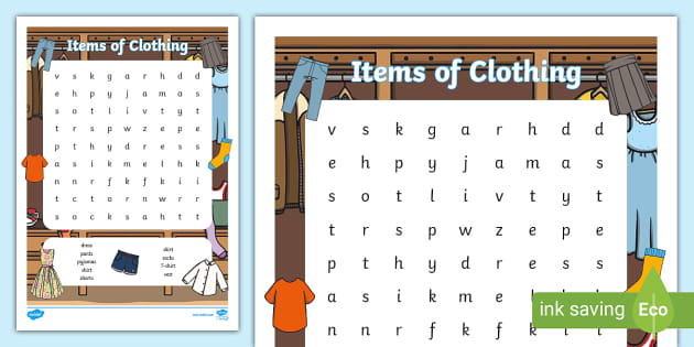 Items of Clothing Word Search (teacher made) - Twinkl